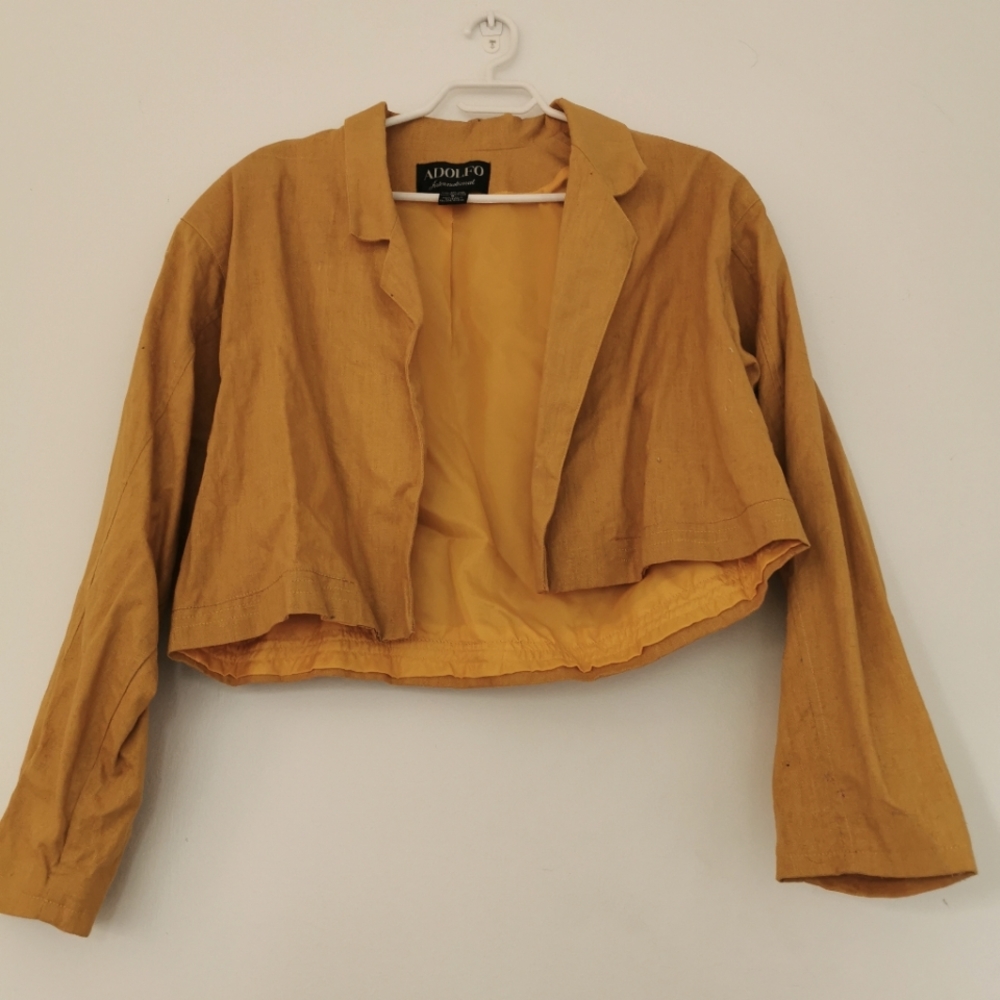 Vintage mustard yellow cropped linen blazer